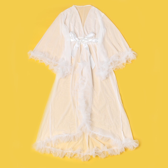 Халат Star Night с рюшами и поясом, белый, M-L