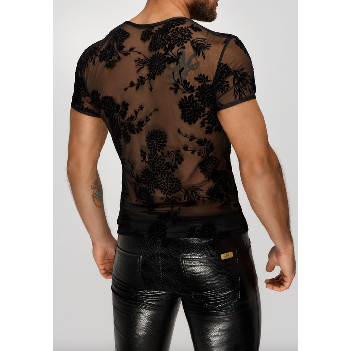 Мужская футболка из сетки с узорами цветов Noir Handmade черная, S