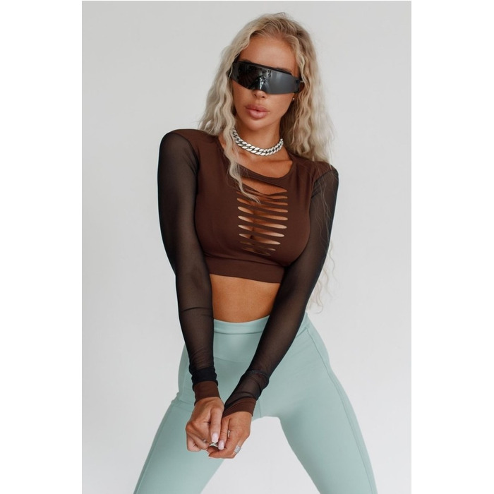 Топ Fitzona BROWN TOP WITH TULE LONG SLEEVES