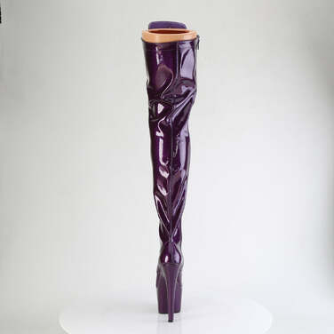 Сапоги Adore-3020GP, каблук 7 дюймов, эластичные сапоги до бедра, шнуровка, молния сбоку, фиолетовая блестящая лакированная кожа