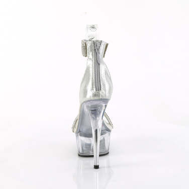 Босоніжки Delight-641 на підборах 6 дюймів, зі стразами 1 3/4 дюйма з закритою спинкою, блискавка ззаду, срібляста тканина/прозора