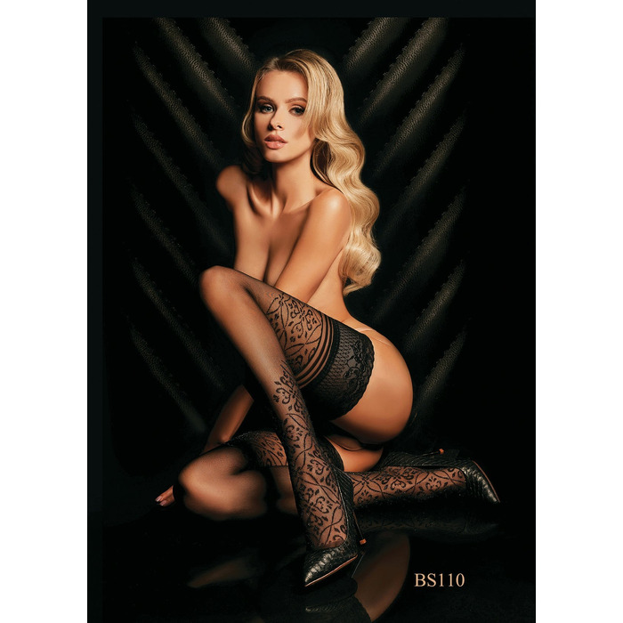 Панчохи чорні Ballerina's Secret з мереживом на силіконовій стрічці та візерунками по всій довжині, S/M