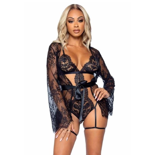 Комплект боді та халат Leg Avenue, чорний L