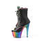 Ботинки Pleaser Adore-1021RC-02 *Каблук 7 дюймов, PF-ботинки с открытым носком, шнуровкой и боковой молнией, чёрная искусственная кожа/разноцветные