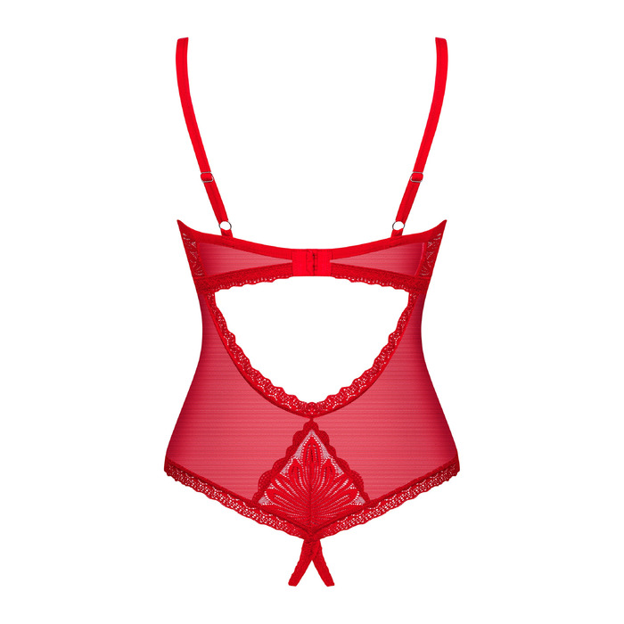 Ажурне боді з відкритим доступом Obsessive Chilisa червоне, XS/S