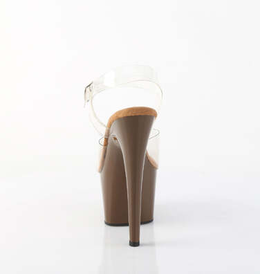 Босоніжки Adore-708 на підборах 7 дюймів, босоніжки з ремінцем на щиколотці 2 3/4 дюйма, прозорі/мокко