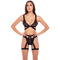 КОМПЛЕКТ БЕЛЬЯ 3PC STRAPS AND GARTERS BRA SET BLACK, S/M