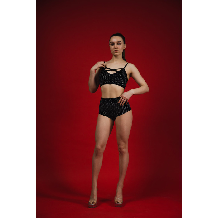 Classic Sparkle – Оксамитові шорти з блиском для pole dance, heels та сценічних виступів - чорний у крапку