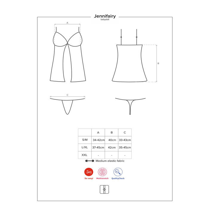 Бебидолл с цветочным узором, стринги в комплекте Obsessive Jennifairy черный, S/M