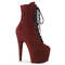 Чоботи Pleaser Adore-1020FS на підборах 7 дюймів, черевики до щиколотки зі шнурівкою 2 3/4 дюйма, блискавка збоку, бордова штучна замша