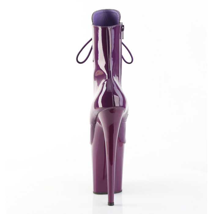 Чоботи Flamingo-1020 на підборах 8 дюймів, черевики до щиколотки зі шнурівкою 4 дюйми, блискавка збоку, фіолетовий лак