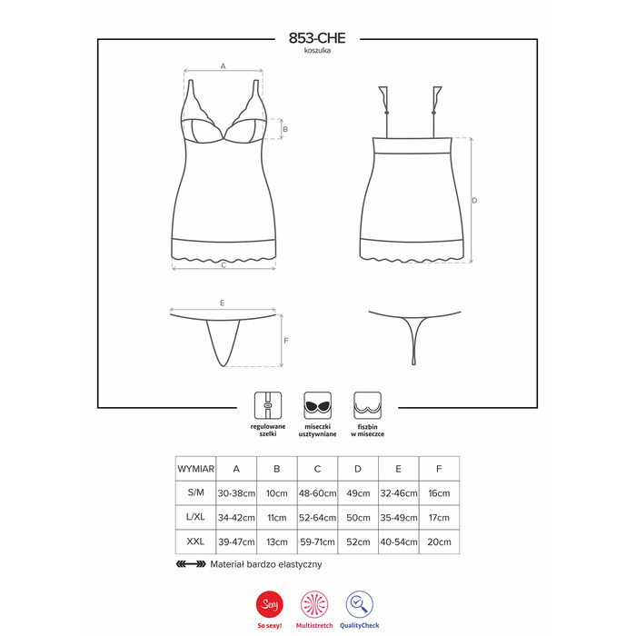 Сорочка эротическая с кружевом Obsessive Сhemise 853-CHE-1 белая, L/XL