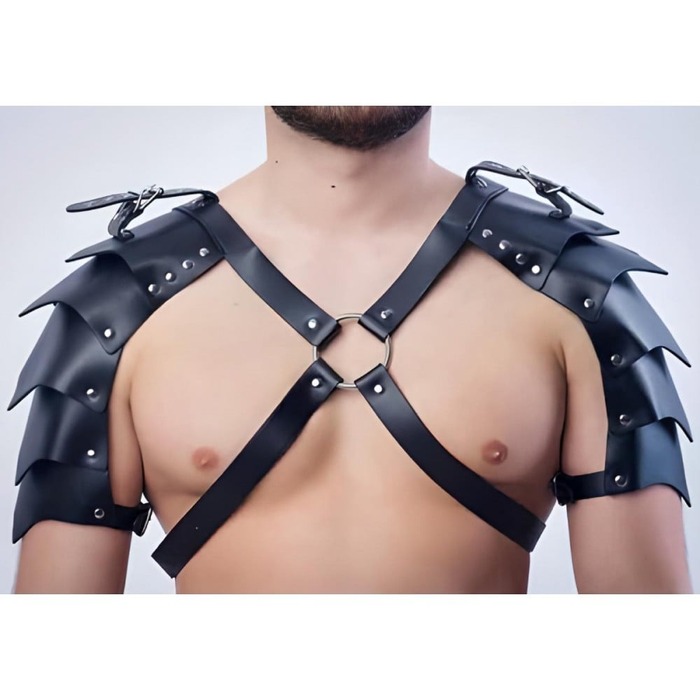 Мужская портупея с объемными плечами , экокожа, черная, One Size