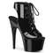 Чоботи Pleaser Adore-700-20 на підборах 7 дюймів, 2 3/4 дюйма з відкритим носком/шнуровкою спереду до щиколотки, чорні лаковані