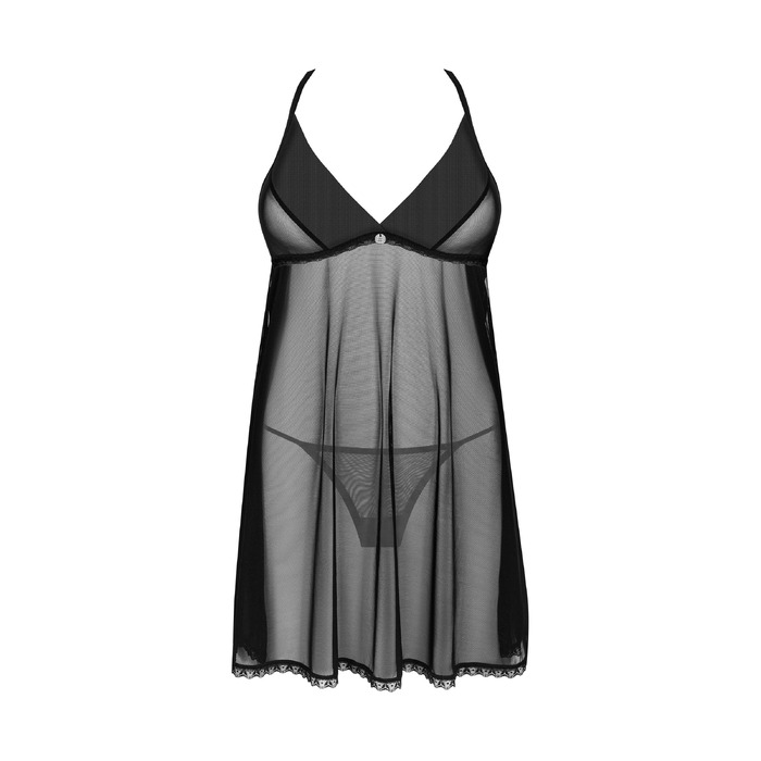 Прозрачный пеньюар и стринги Obsessive Latinesa черный, XS/S