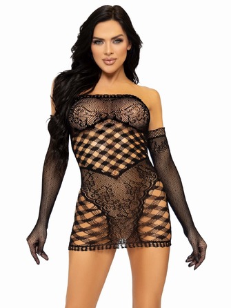 Платье с перчатками Leg Avenue, черный