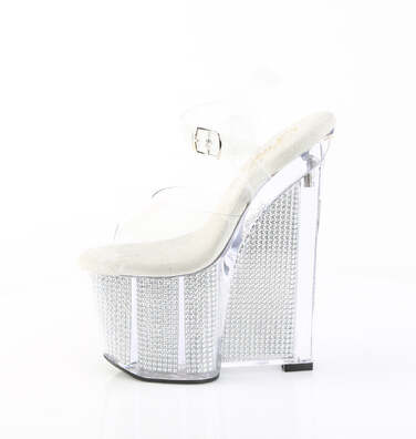 Босоніжки Amaze-808SRS на танкетці 8 дюймів, босоніжки з ремінцем на щиколотці 3 1/2 дюйма з імітацією RS, прозорі/срібні стрази