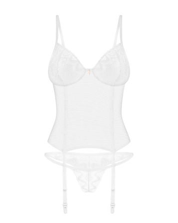 Прозорий корсет та стрінги Obsessive Alissium corset & thong білі, XS/S