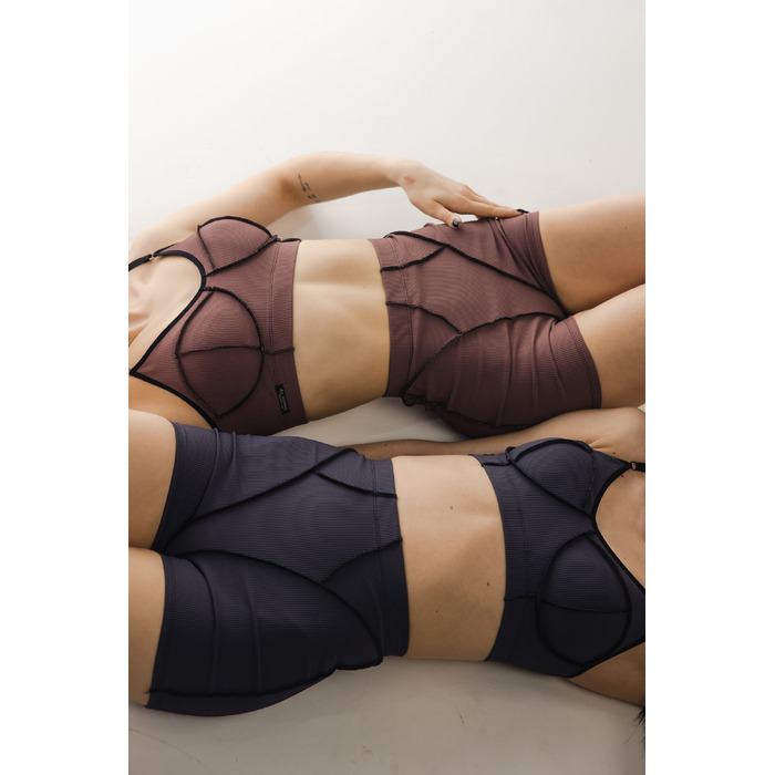 Vibe Комплект — Рельєфний Топ і Високі Спорт Шорти для Pole Dance, Фітнесу та Йоги - капучино