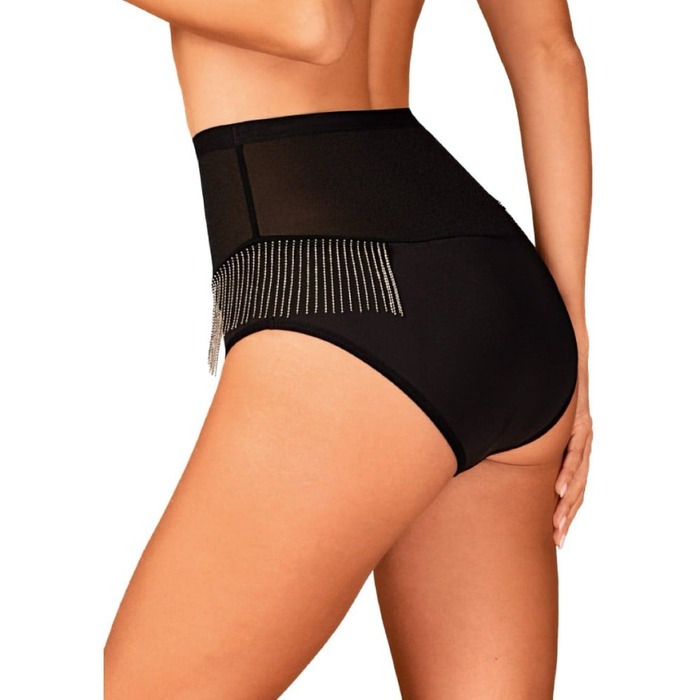 Трусики полупрозрачные с блестящей бахромой Obsessive MILLADIS черный, M/L