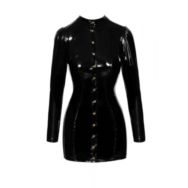 Платье из винила с золотыми пуговицами Noir Handmade LF246 с длинным рукавом, черное, L