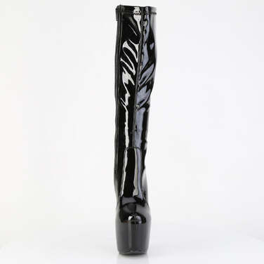 Чоботи Jubilant-2000 на підборах 7 дюймів, чоботи до коліна з прихованою висотою 3 дюйми, еластичні, з блискавкою збоку, чорний еластичний лак