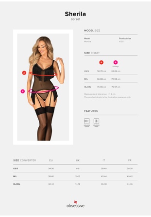Корсет з бахромою та стрінги Obsessive Sherila чорний, XS/S