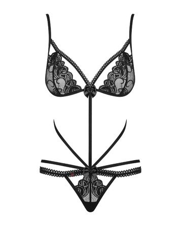 Боді мереживне зі стрепами Obsessive Wonderia чорний, S/M