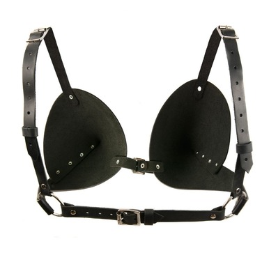 Бюстгалтер - конус натуральная кожа Candy Hero 'L27' BLACK, ручная работа, черный