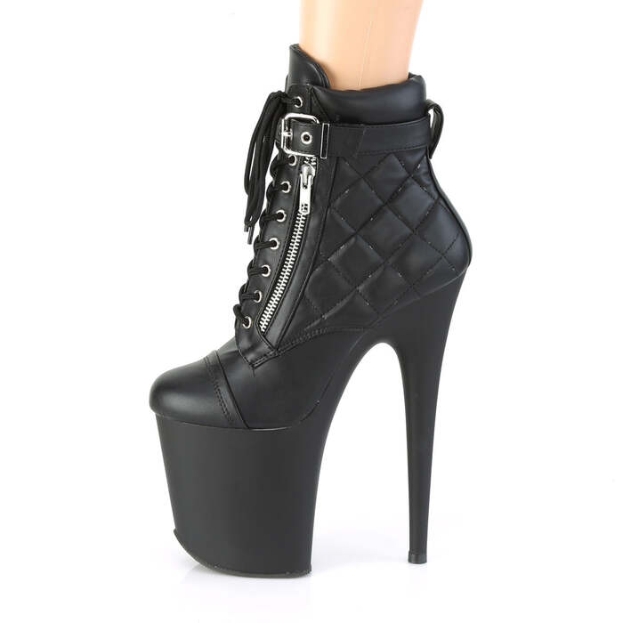 Чоботи Flamingo-800-05 на підборах 8 дюймів, черевики до щиколотки зі шнурівкою спереду 4 дюйми, блискавка збоку, чорні, з веганської шкіри/чорний колір