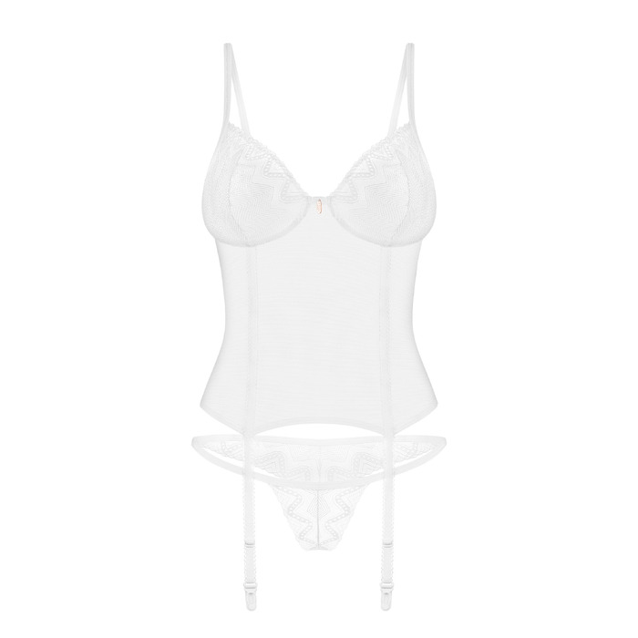 Прозорий корсет та стрінги Obsessive Alissium corset & thong білі, XS/S