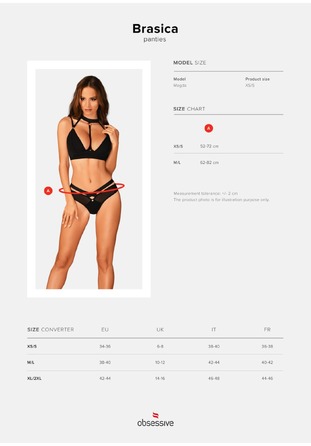 Трусики с декоративной резинкой и полупрозрачными вставками Obsessive Brasica черный, XS/S