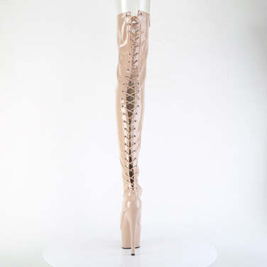 Сапоги Adore-3850, каблук 7 дюймов, высота ботинок 6 см, шнуровка сзади, эластичные сапоги до бедра, молния сбоку, лакированная кожа телесного цвета с эластичным лифом