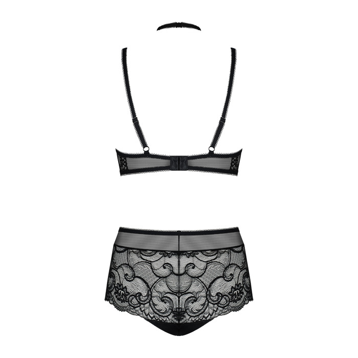Комплект Obsessive Elizenes с шнуровкой на лифе и кружевным чокером, черный, S/M
