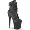 Ботинки Pleaser Flamingo-1020STR *Каблук 8 дюймов, 4-дюймовая шнуровка спереди, боковая молния, черная искусственная кожа/черный