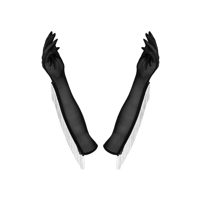 Рукавички чорні Obsessive Milladis зі срібними намистинами, S/M/L