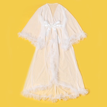 Халат Star Night с рюшами и поясом, белый, M-L