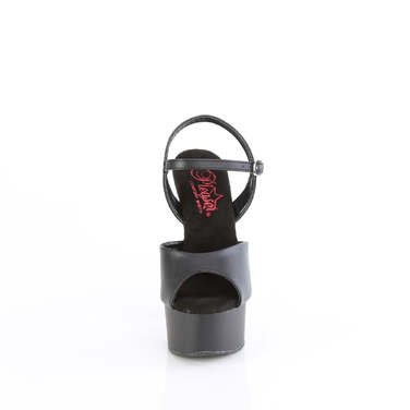 Босоніжки Gleam-609 *6 дюймів на підборах, 1 3/4 дюйма PF Comfort Width, з ремінцем на щиколотці, чорні, з веганської шкіри/чорні