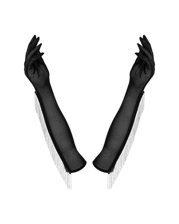 Рукавички чорні Obsessive Milladis зі срібними намистинами, S/M/L