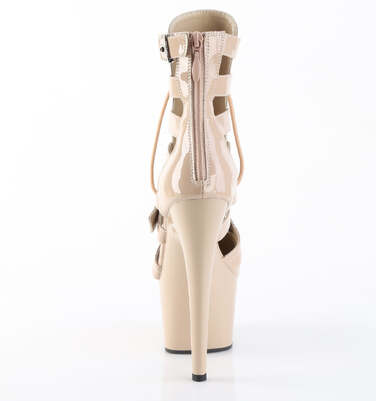 Чоботи Adore-1013MST на підборах 7 дюймів, ботильйони-клітки зі шнурівкою 2 3/4 дюйма, блискавка ззаду, тілесний лак