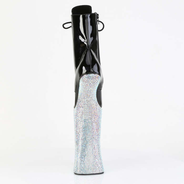 Boots Forbidden-1020BEJ, 11 дюймов, без каблука, 6 1/4 дюйма, PF, шнуровка, боковая молния, чёрный лак/серебристый AB RS