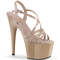 Босоніжки Pleaser Adore-713 на підборах 7 дюймів, з перехресними ремінцями 2 3/4 дюйма PF, колір тілесного кольору з лаковою підошвою/тілесного кольору