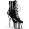 Ботинки Pleaser Adore-1020, каблук 7 дюймов, 2 3/4 дюйма, шнуровка спереди, боковая молния, чёрный/серебристый хром