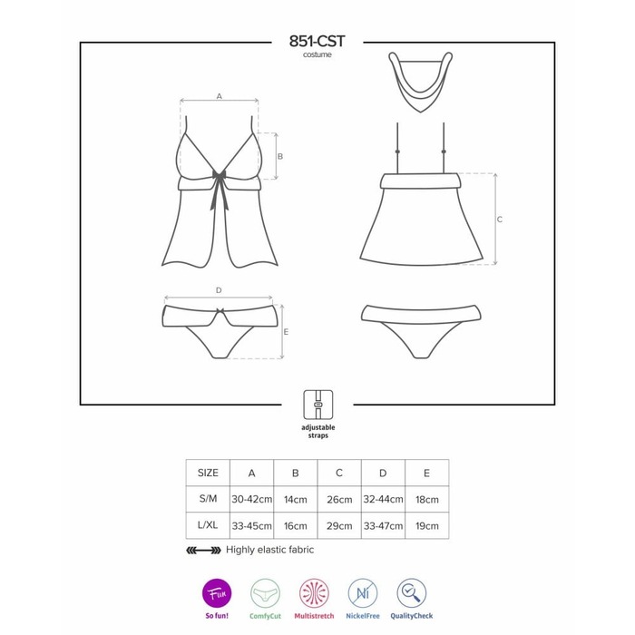 Новогодний костюм Снегурочки Obsessive 851-CST-3 красный, 4 предмета, S/M
