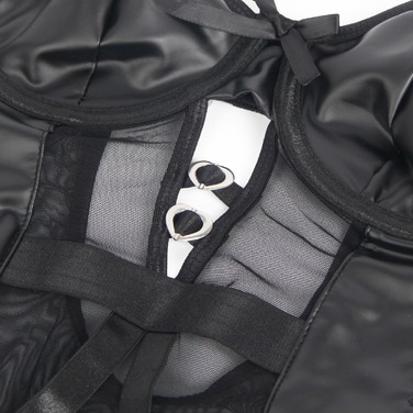 Боди из искусственной кожи Star Night, с гартером, черное, M