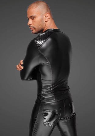 Мужская виниловая куртка с эполетами Noir Handmade H052 черная, S