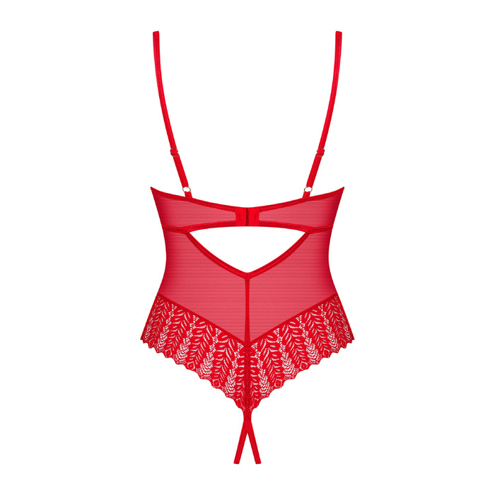 Корсет с ажурными вставками и стринги Obsessive Ingridia красный, XS/S