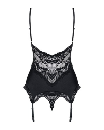 Корсет Obsessive 810-COR-1 с кружевом и пажами для чулок, черный, S/M