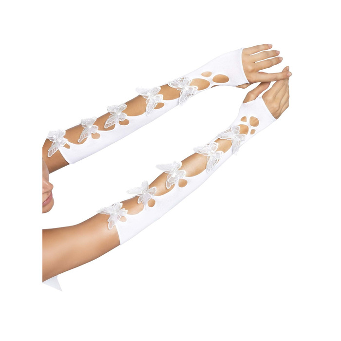 Рукавички білі з метеликами Leg Avenue
