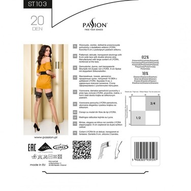 Панчохи ST103 бежеві з чорним мереживом та стрілкою ззаду, 3/4 (20 den) - Passion